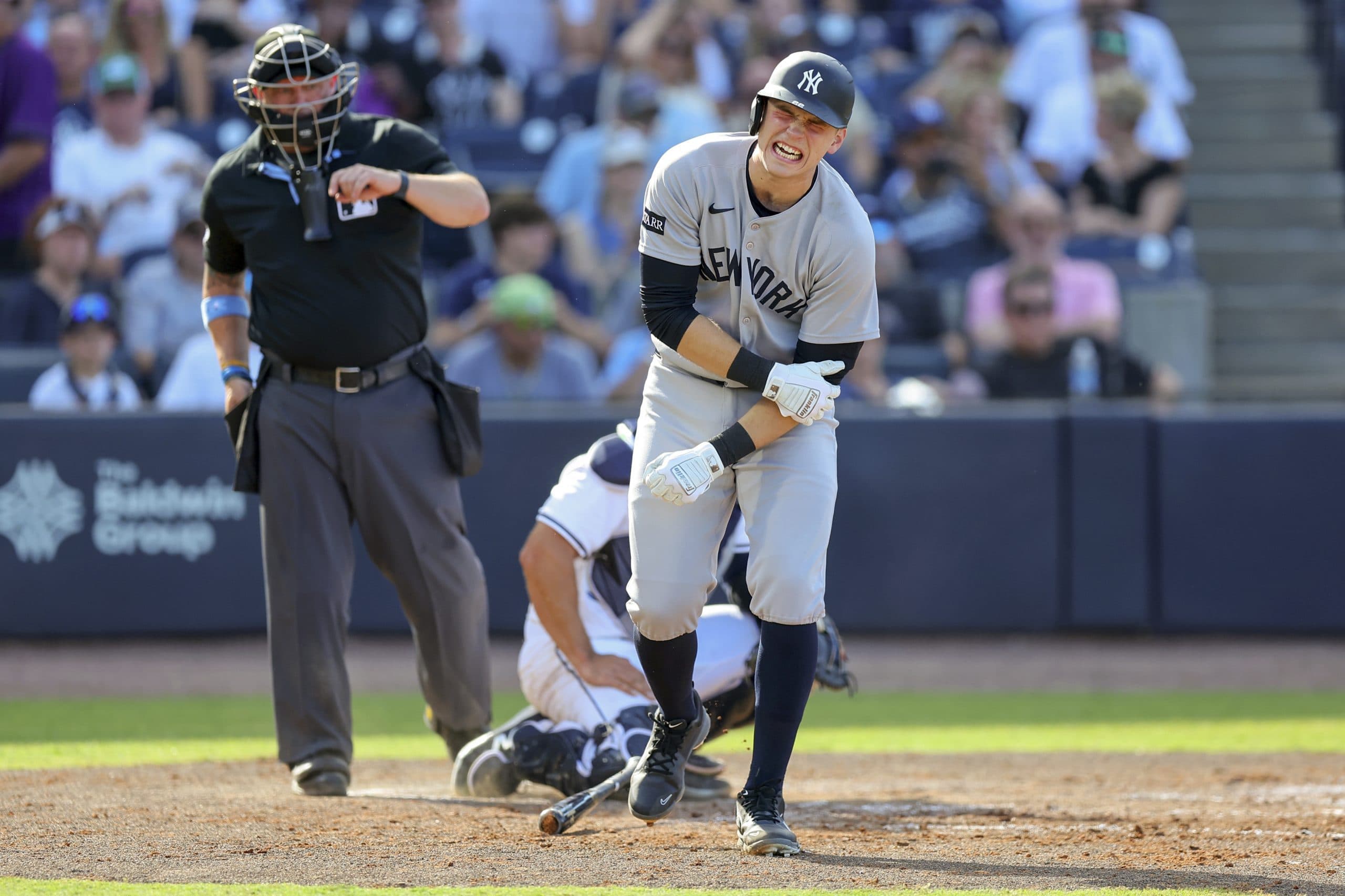 X-ray negative after Yankees’ Ben Rice hit on left elbow by pitch