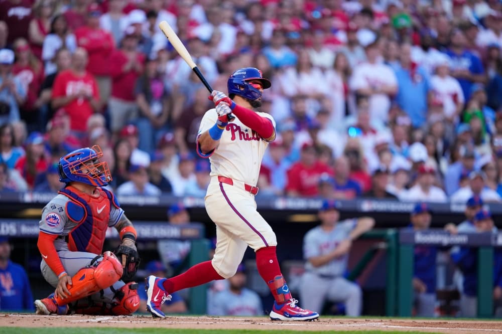 Phillies’ Kyle Schwarber hits a leadoff homer in Game 1 of the NLDS vs. Mets