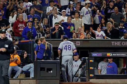 DeGrom leads Rangers over Mets 8-3 in his Citi Field return, extends New York’s skid to 7 games