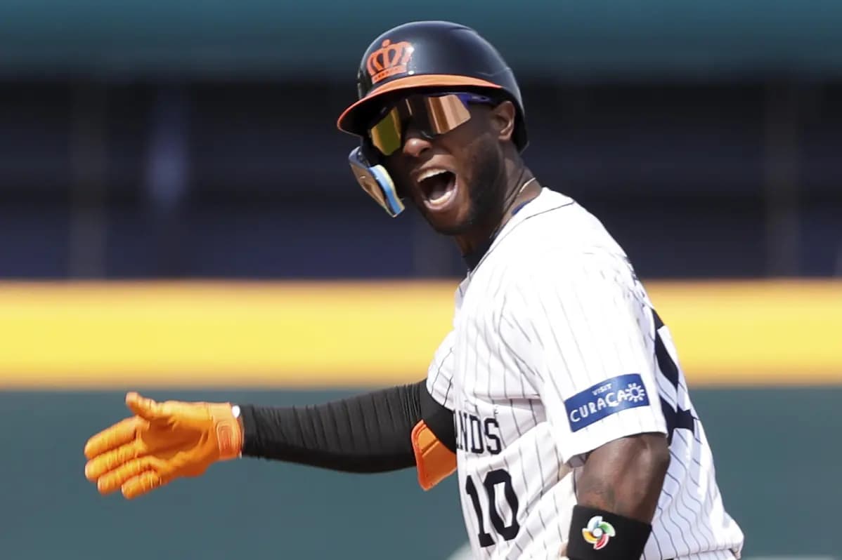 Jurickson Profar homering for The Netherlands at the World Baseball Classic. (AP Photo/ I-Hwa Cheng)