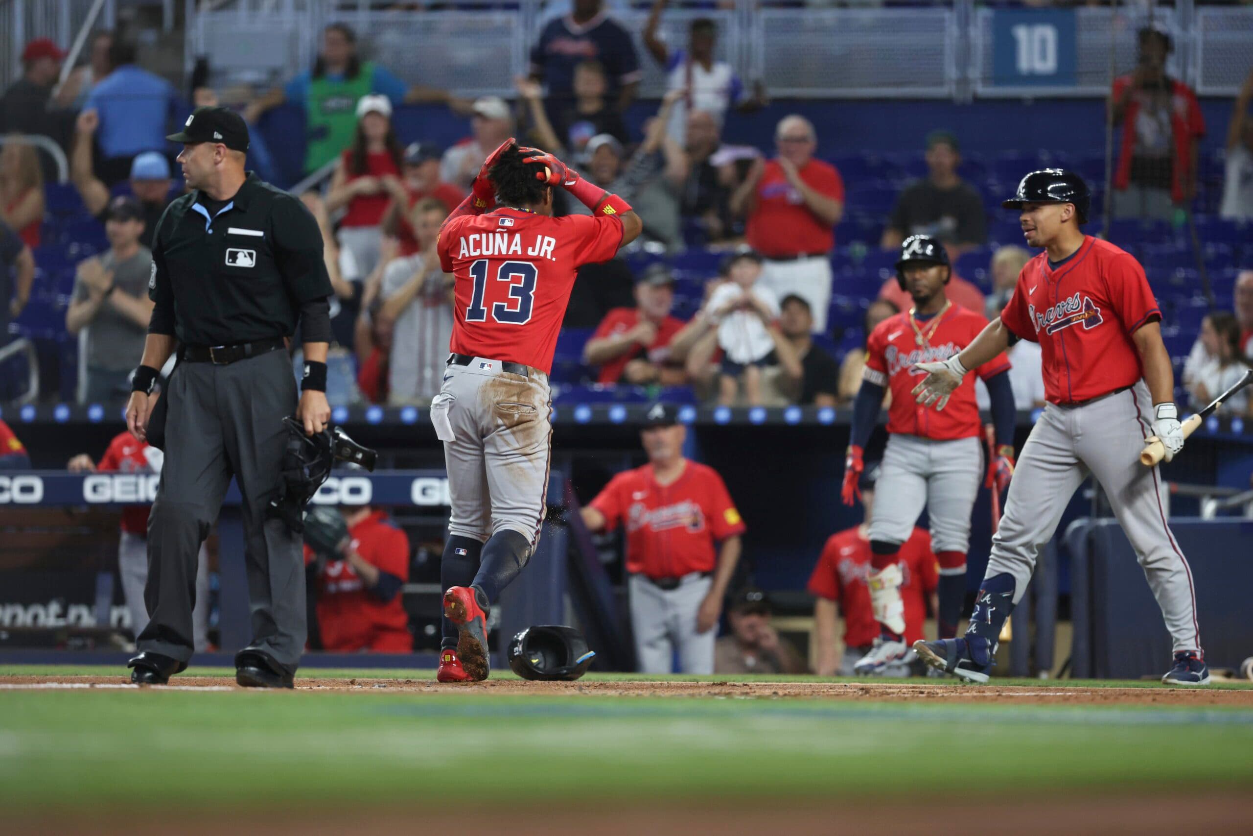 Acuña reaches base 4 times and Braves beat Marlins 7-0