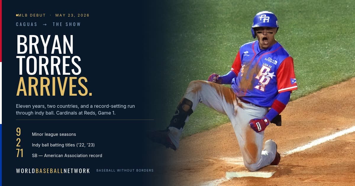 Puerto Rico's Bryan Torres celebrates after sliding into third base during a Caribbean Series game against Panama