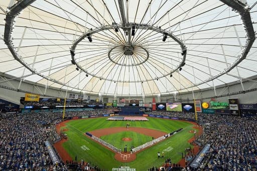 FILE - Players from the Chicago Cubs and Tampa Bay Rays are introduced before a baseball game Monday, April 6, 2026, in St. Petersburg, Fla. (AP Photo/Chris O'Meara, File) (AP Photo/Chris O'Meara)
