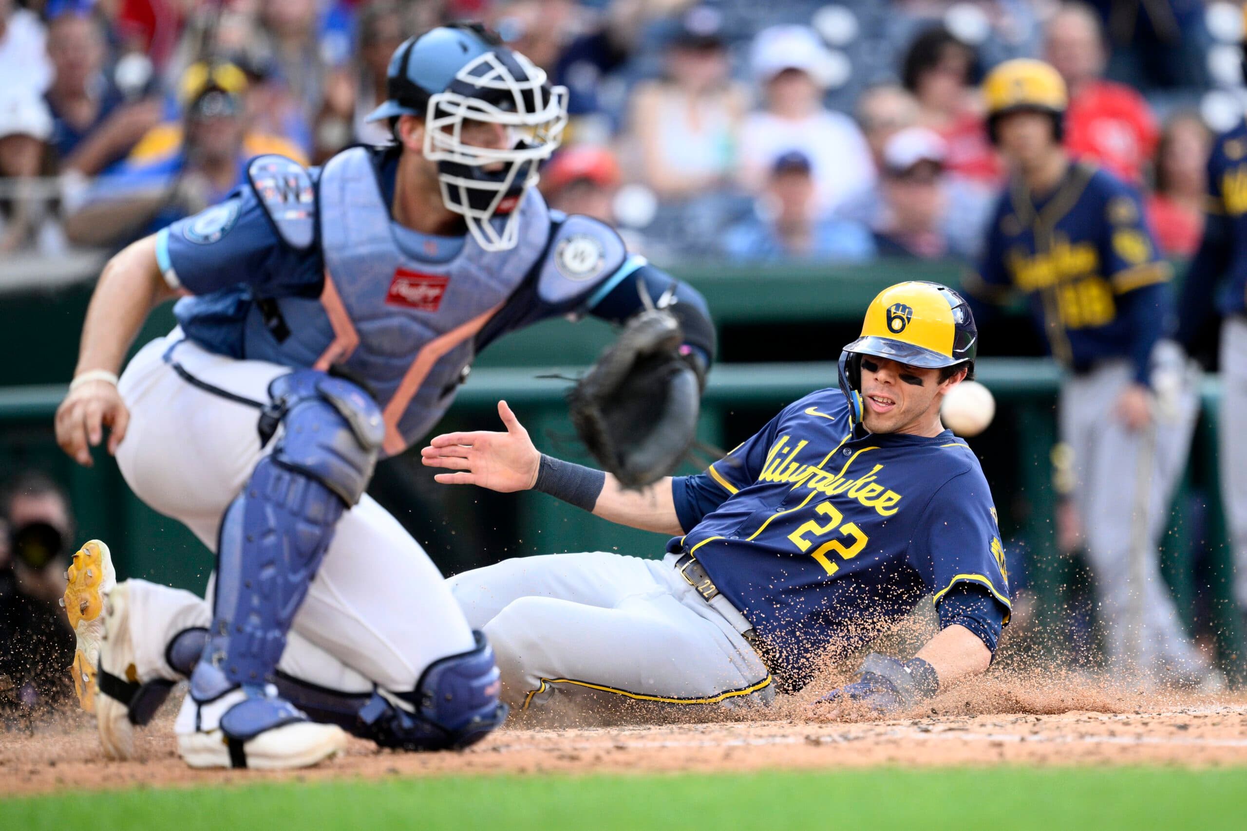 Christian Yelich homers as the major league-leading Brewers beat the Nationals 8-2