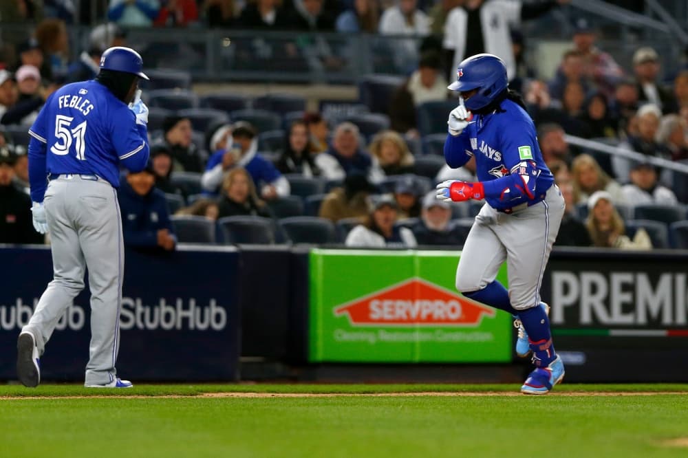 Toronto’s Vladimir Guerrero Jr. makes shushing motion to Yankee Stadium fans during home run trot