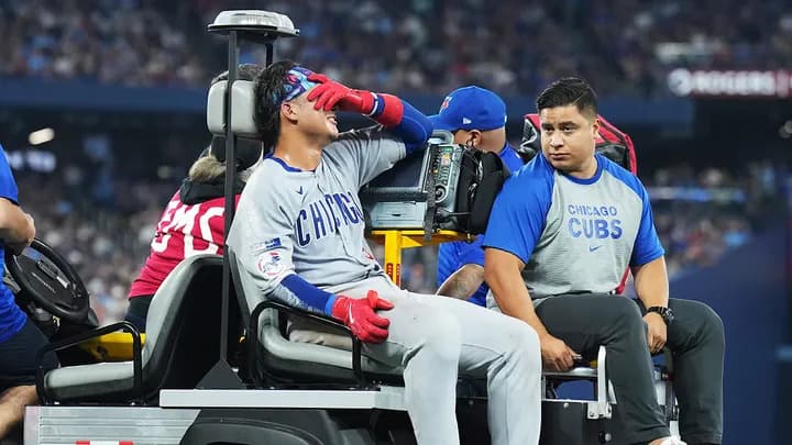 Cubs catcher Miguel Amaya carted off after injuring left ankle stepping on first base
