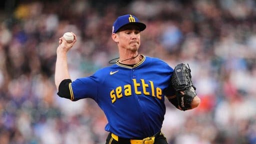 Seattle Mariners starting pitcher Emerson Hancock throws against the Chicago Cubs in a baseball game, Friday, Aug. 21, 2026, in Seattle. (AP Photo/Lindsey Wasson) (AP Photo/Lindsey Wasson)