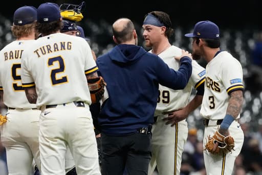 Brewers’ Chad Patrick briefly deals with vision trouble before staying in game and earning the win