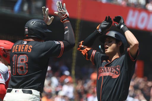 Devers, Lee hit 3-run homers, Ray pitches 6 shutout innings as Giants beat Angels 9-2