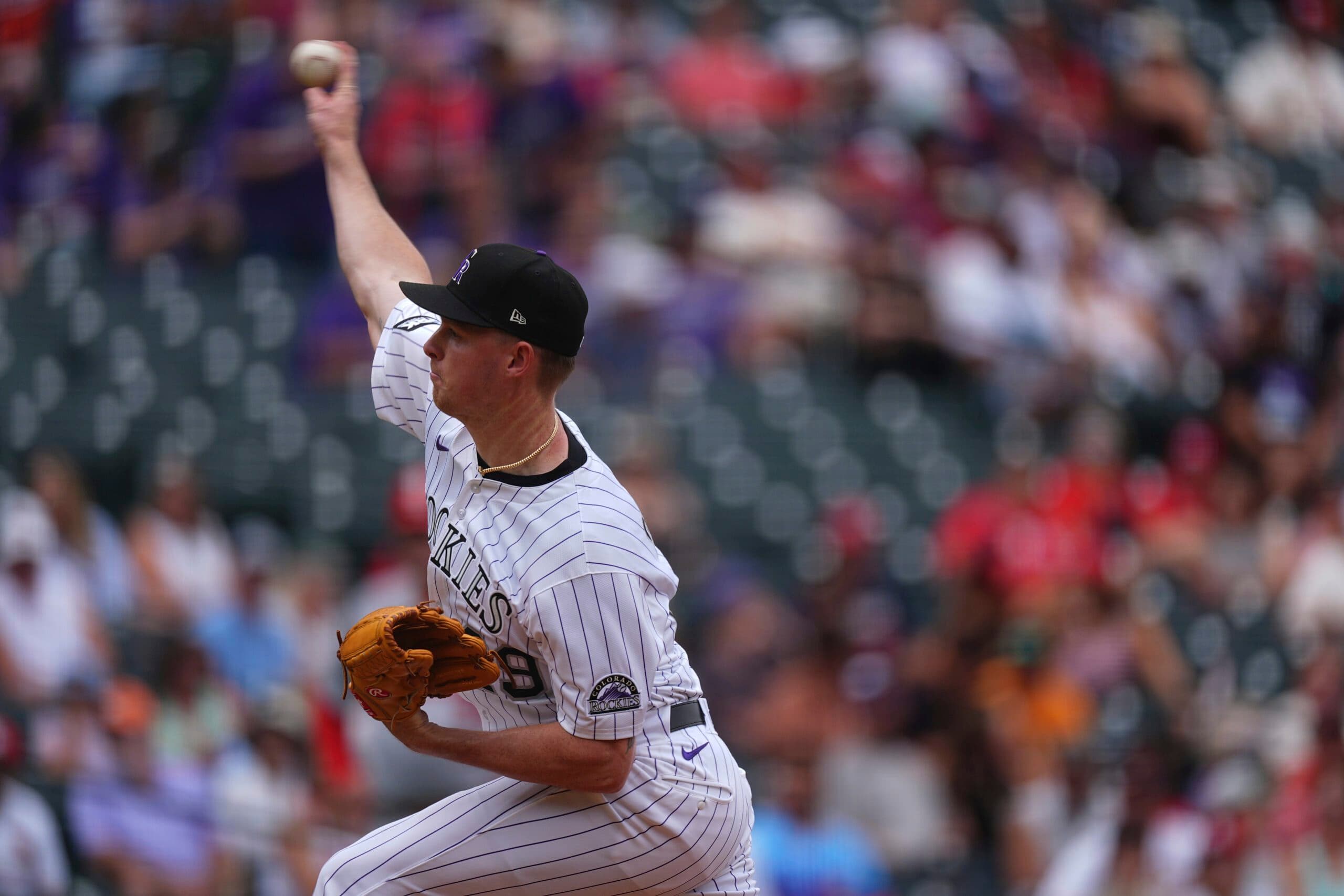 Title: Cardinals Rockies Baseball Image ID: 25205134225263 Article: Colorado Rockies starting pitcher Tanner Gordon in the first inning of a baseball game Wednesday, July 23, 2025, in Denver. (AP Photo/David Zalubowski)