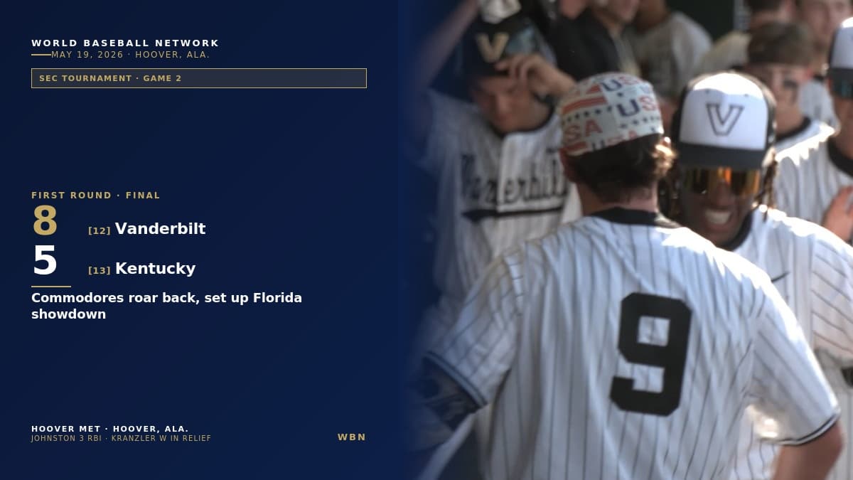 Vanderbilt Roars Back to Eliminate Kentucky 8-5, Sets Up SEC Tournament Showdown with Florida