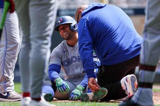 George Springer leaves Blue Jays game after being hit by pitch on left foot, but X-rays are negative