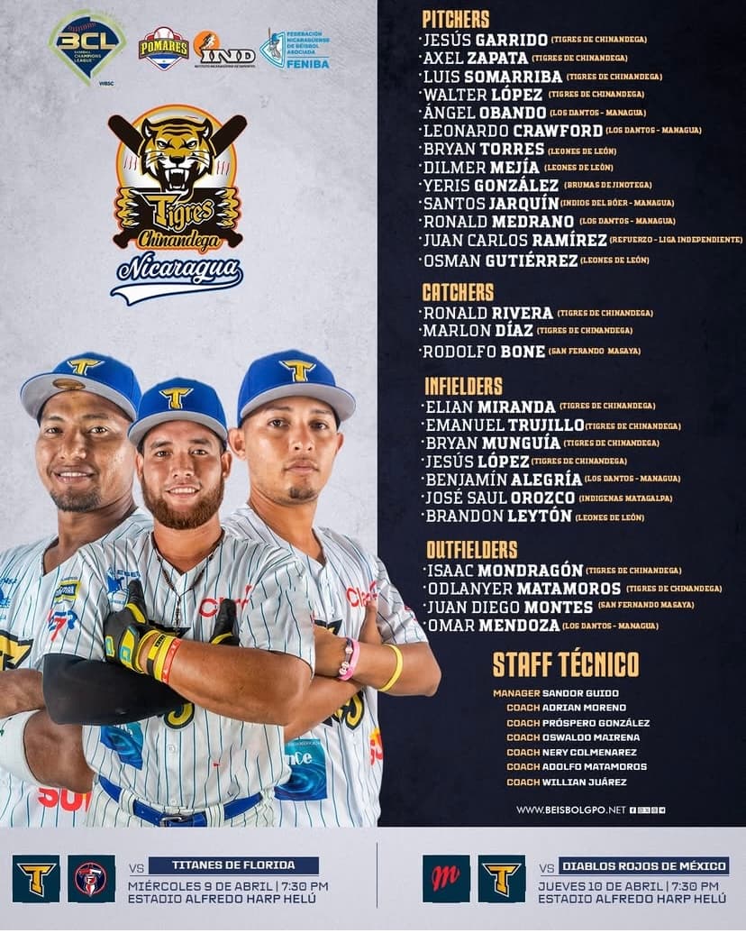 Tigres de Chinandega announce BCL Americas roster