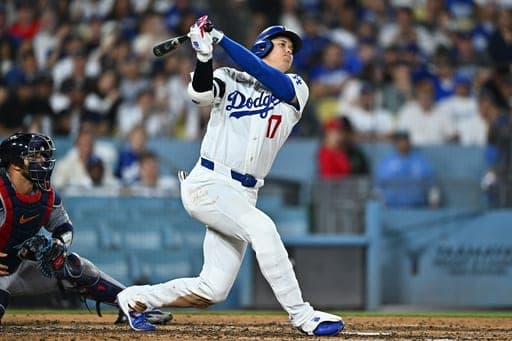 Los Angeles Dodgers' Shohei Ohtani (17) strikes out during the sixth inning of a baseball game against the St. Louis Cardinals, Wednesday, Sept. 2, 2026, in Los Angeles. (AP Photo/William Liang) (AP Photo/William Liang)