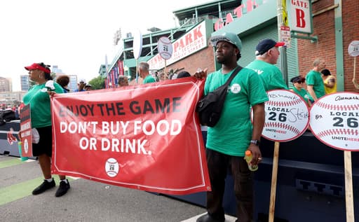 Beer and food workers on strike at Fenway Park for homestand between Dodgers and Red Sox