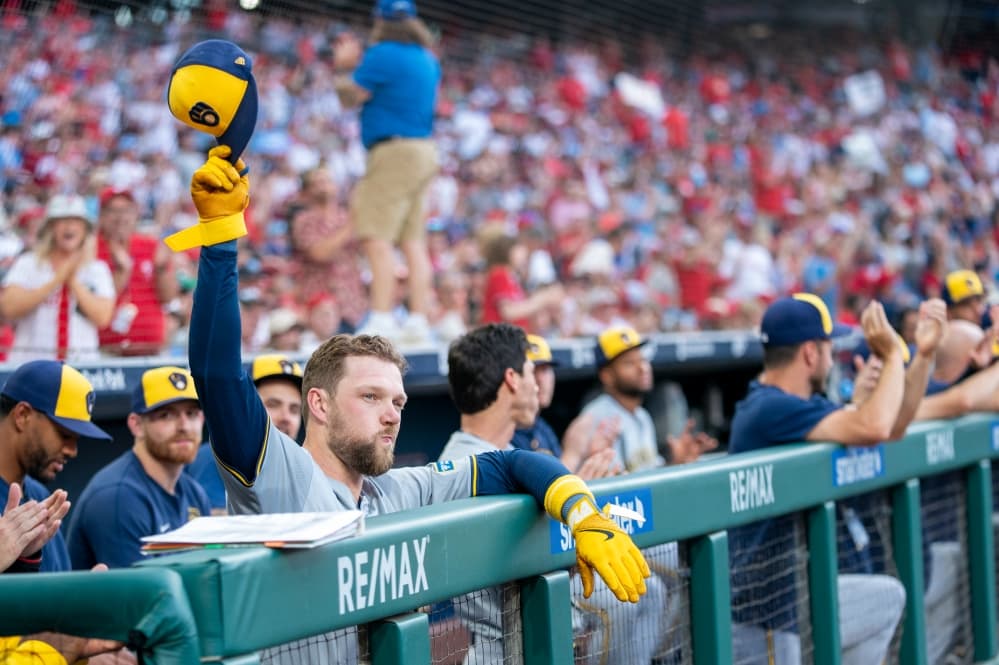 Rhys Hoskins sheds a tear, as he expected, in his return to Philly with the Brewers