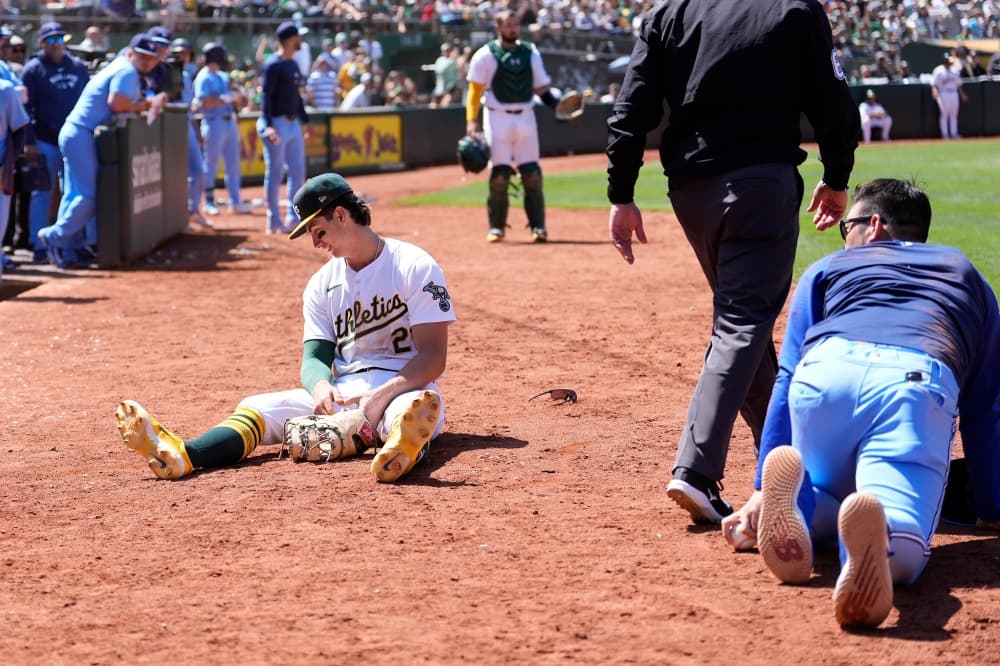 Blue Jays pitcher Yusei Kikuchi embarrassed after colliding with A’s opponent chasing foul pop