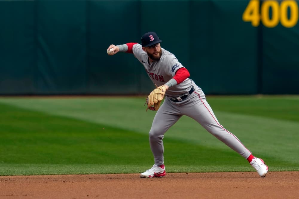 Red Sox SS Trevor Story leaves game after getting injured on his diving stop of Mike Trout’s hit