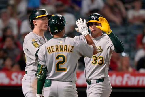 Athletics erupt for seven runs in third inning of a 10-4 win over Angels
