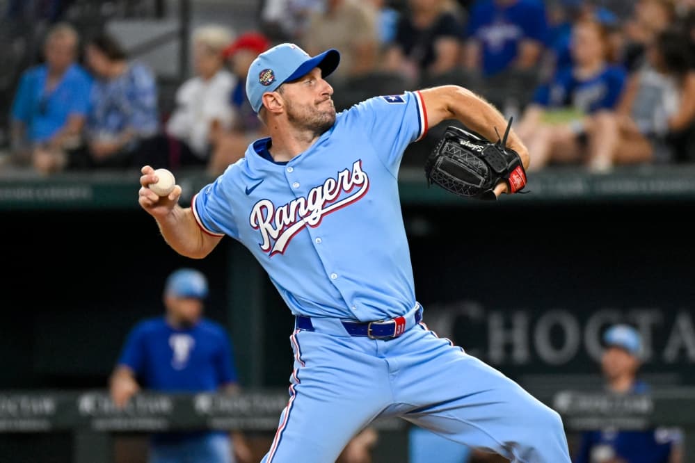 Max Scherzer throws 5 scoreless innings in his season debut for the Rangers