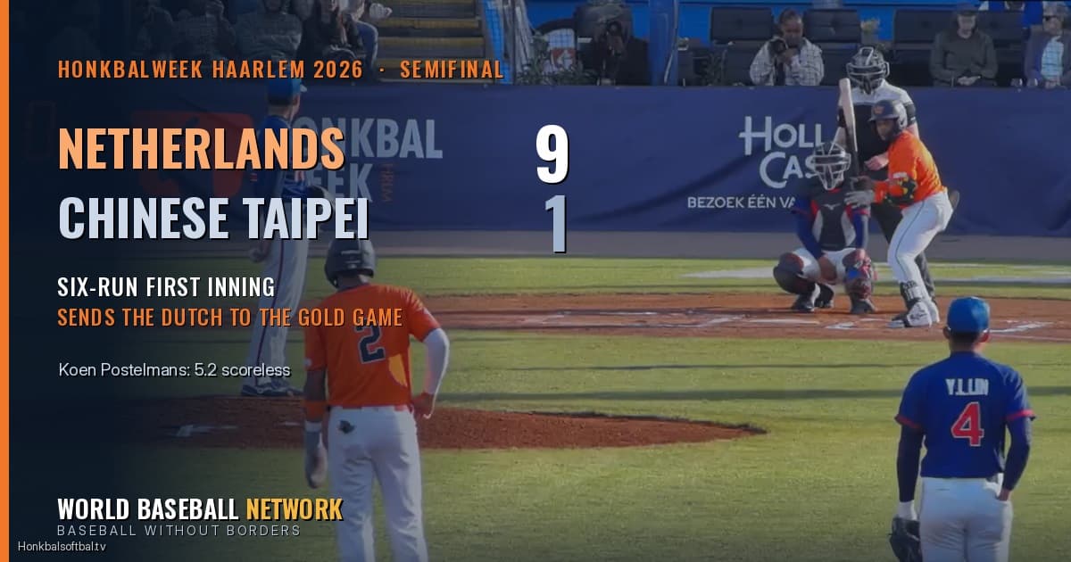 Netherlands 9, Chinese Taipei 1: A Six-Run First Sends the Dutch to the Honkbalweek Gold Game