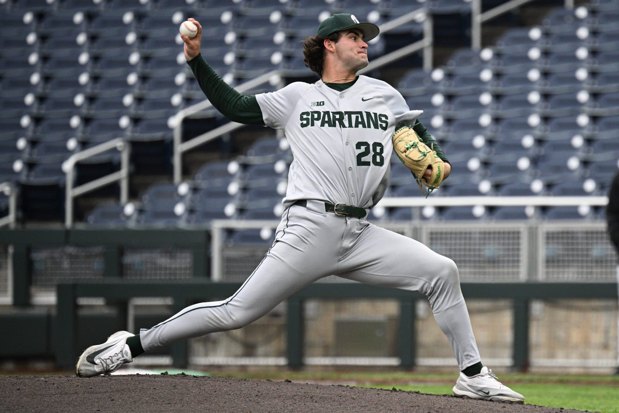 Photo: Picture of Michigan State's Aidan Donovan pitching against Purdue on Tuesday (Photo courtesy of MSU Baseball on X)