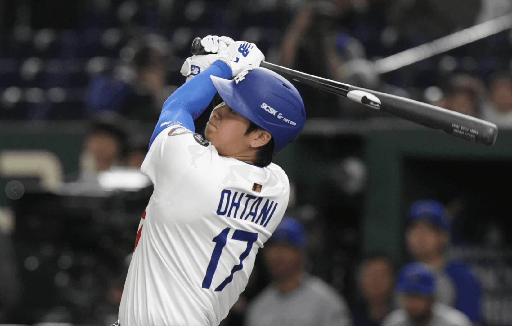 Shohei Ohtani homered for the Los Angeles Dodgers at the Tokyo Dome Wednesday night. (AP PHoto)