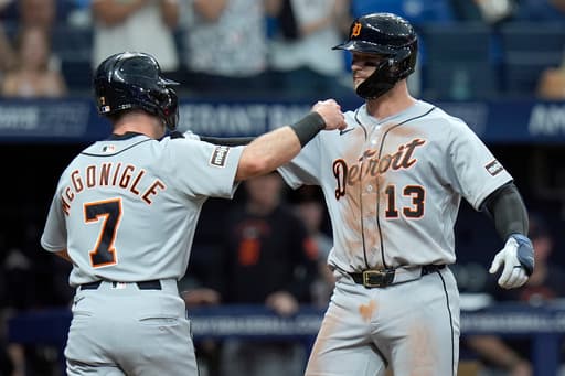Tigers hit 5 home runs and hold off Rays 10-9 to halt skid behind Dingler, Carpenter and Greene