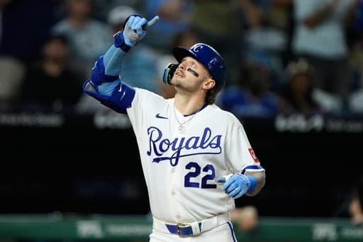 Kansas City Royals' Carter Jensen celebrates as he crosses the plate after hitting a two-run home run during the fifth inning of a baseball game against the Kansas City Royals, Thursday, Sept. 3, 2026, in Kansas City, Mo. (AP Photo/Charlie Riedel) (AP Photo/Charlie Riedel)