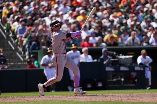 Bader’s wind-aided grand slam helps Giants breeze to 10-1 victory over Athletics