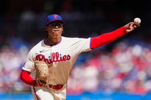 Philadelphia Phillies pitcher Jesús Luzardo throws during the first inning of a baseball game against the Atlanta Braves, Monday, Sept. 7, 2026, in Philadelphia. (AP Photo/Derik Hamilton) (AP Photo/Derik Hamilton)