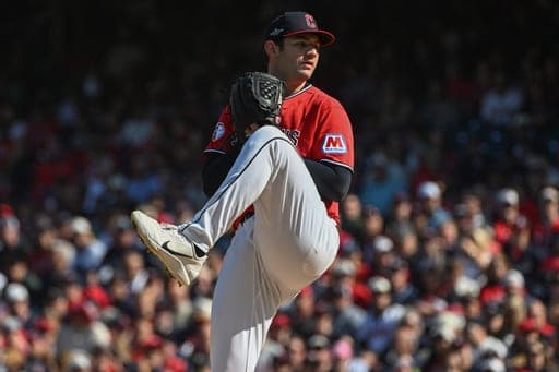 Cleveland Guardians starting pitcher Gavin Williams delivers against the Tampa Bay Rays during the first inning of game three of the American League Championship Series, Thursday, Oct. 15, 2026, in Cleveland. (AP Photo/Phil Long) (AP Photo/Phil Long)