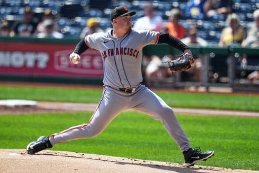 San Francisco Giants pitcher Blade Tidwell delivers during the first inning of a baseball game against the Pittsburgh Pirates in Pittsburgh, Thursday, Sept. 3, 2026. (AP Photo/Gene J. Puskar) (AP Photo/Gene J. Puskar)