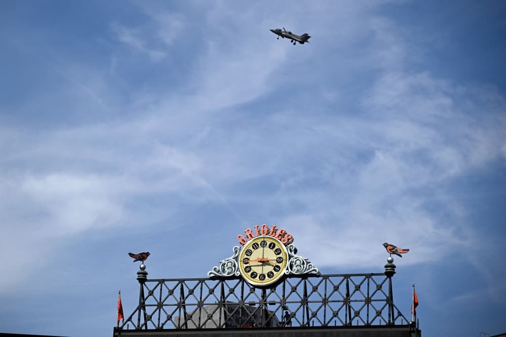 The roar of Fleet Week jets in Baltimore caused a few pauses in play at the Orioles-Phillies game