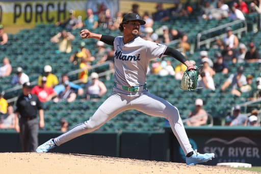 Miami Marlins pitcher Eury Pérez working on perfect game through 6 innings against Athletics
