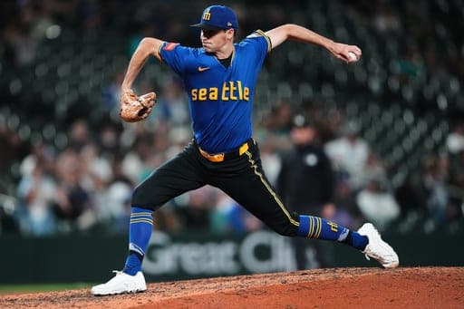 Seattle Mariners relief pitcher Hoby Milner throws against the Athletics during the ninth inning of a baseball game, Thursday, Sept. 3, 2026, in Seattle. (AP Photo/Lindsey Wasson) (AP Photo/Lindsey Wasson)