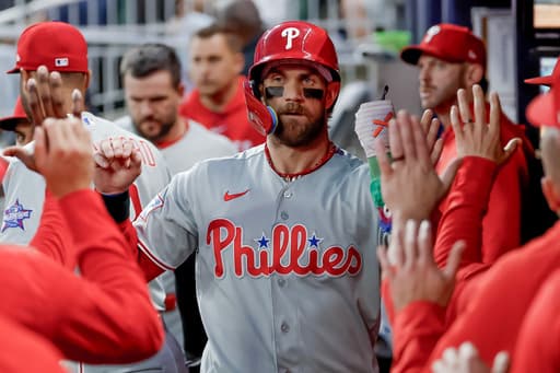 Bryce Harper leads Phillies past Braves 8-5 in 10 innings to stop 10-game losing streak