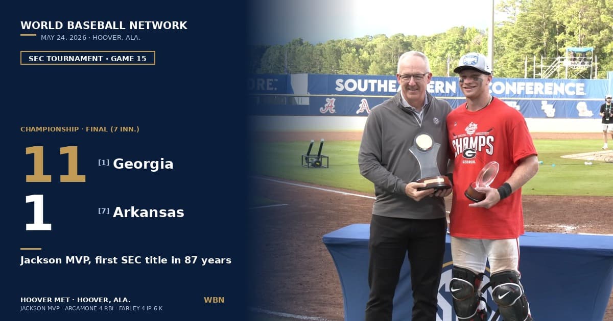 Georgia 11, Arkansas 1 (7 inn.): Bulldogs Run-Rule Razorbacks to Capture First-Ever SEC Baseball Tournament Championship in Program History