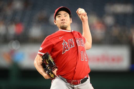 Los Angeles Angels pitcher Yusei Kikuchi throws during the third inning of a baseball game against the Washington Nationals, Friday, Sept. 11, 2026, in Washington. (AP Photo/Nick Wass) (AP Photo/Nick Wass)
