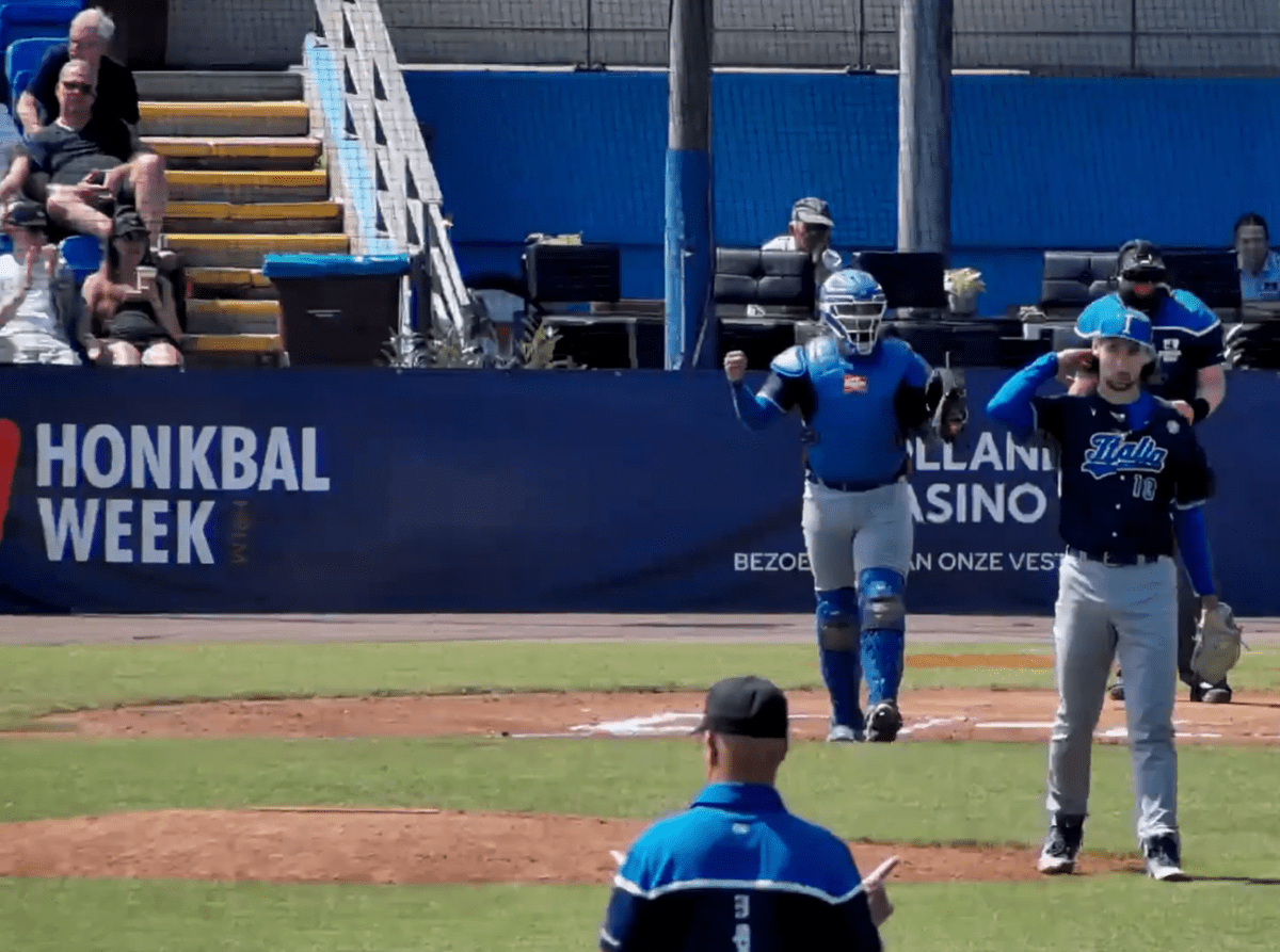 Italy pitcher Mattia Aldegheri at Honkbalweek Haarlem 2026