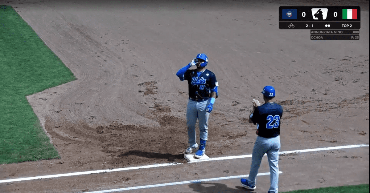Italy celebrates a run against the International Globetrotters at Honkbalweek Haarlem 2026