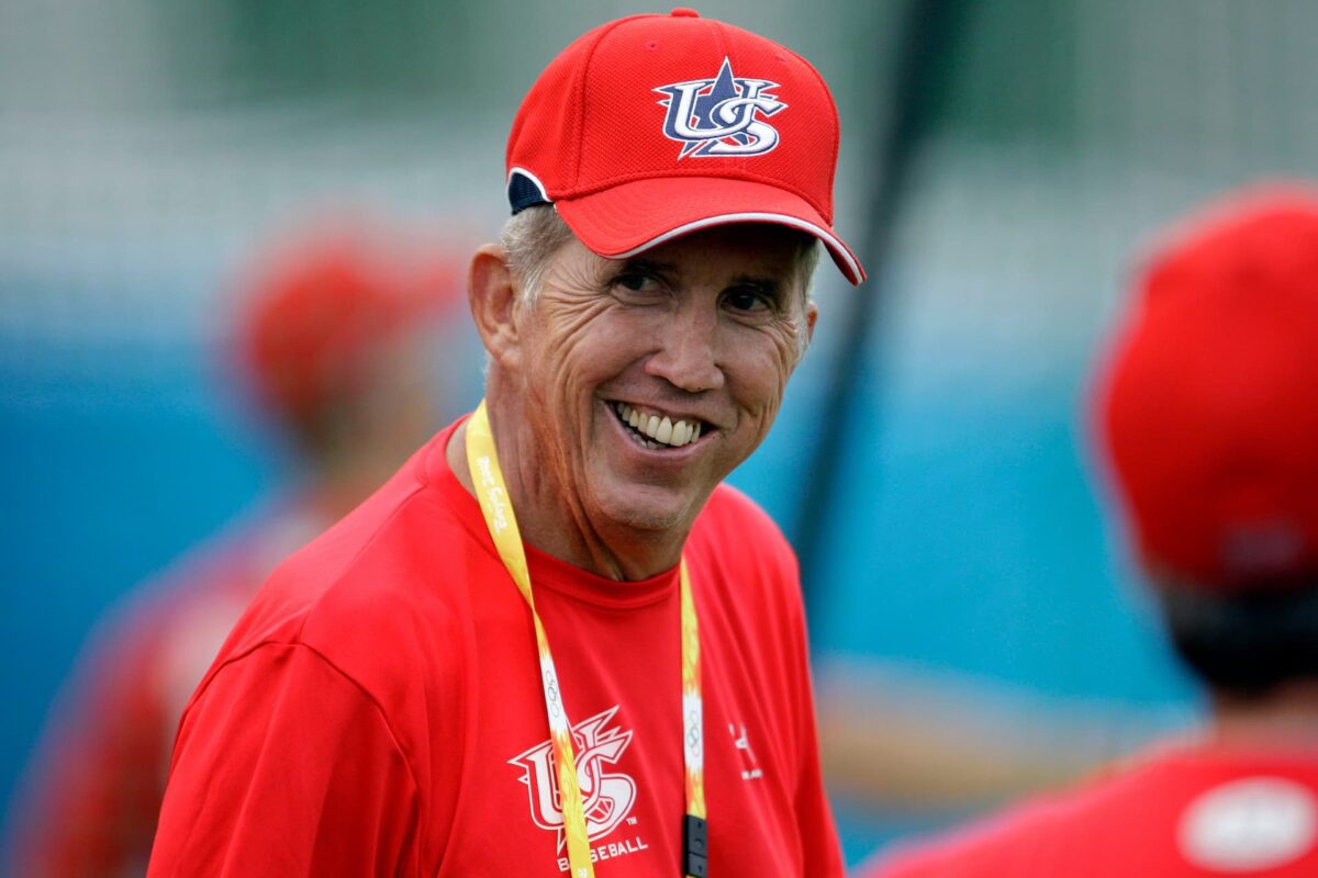 Title: Beijing Olympics Baseball Image ID: 080812065086 Article: USA baseball manager Davey Johnson smiles during the team's final practice session before Wednesday's opening game at Wukesong Baseball complex at the Beijing 2008 Olympics in Beijing,