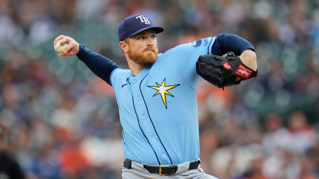 Rays right-hander Drew Rasmussen delivers a pitch against the Tigers.