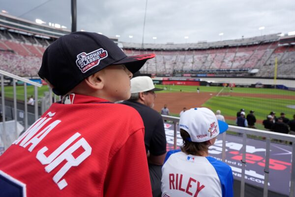 Lucas watches batting practice before the MLB Speedway Classic baseball game at Bristol Motor Speedway in Bristol, Tenn., Saturday, Aug. 2, 2025