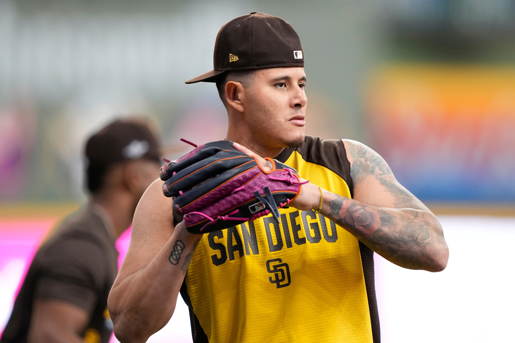 Padres third baseman Manny Machado throws before Game 1 of the National League Division Series.