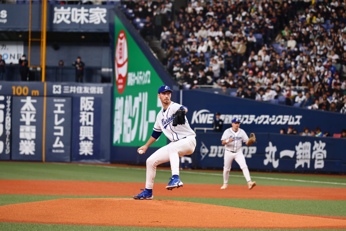 Markus Solbach delivers a pitch for Team All-Europe in game two of the 2024 CARNEXT Samurai Japan Series at the Kyocera Dome in Osaka, Japan. (Photo Courtesy of WBSC)