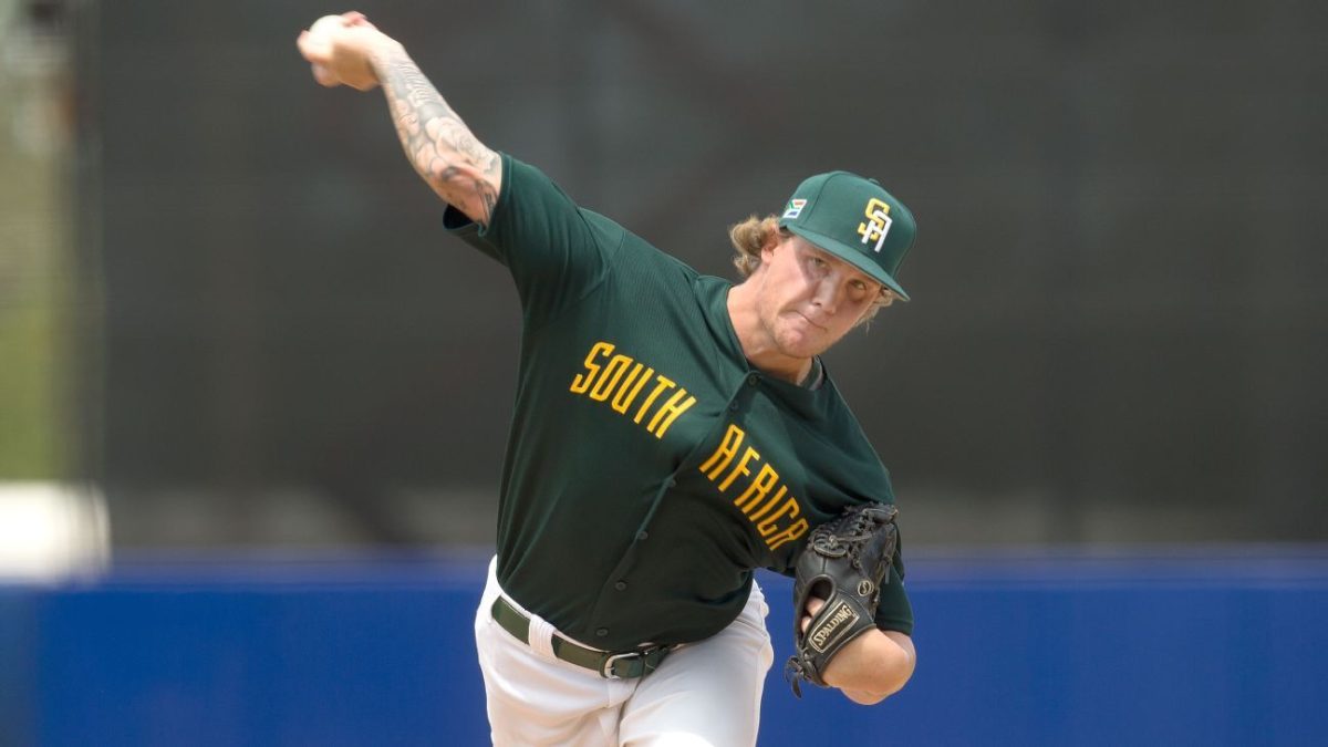 Dylan Unsworth pitching for South Africa, featured in ESPN's article on his journey to becoming a Major League prospect. (Image: ESPN)