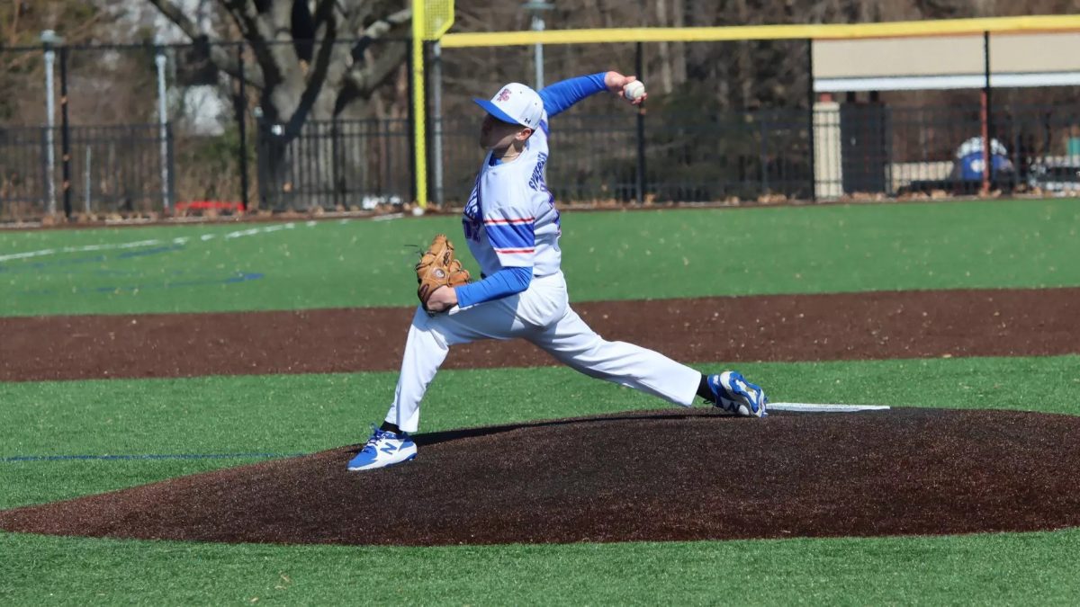 Jacob Syversen of USMMA delivers a pitch during the 2025 season opener against Union College.