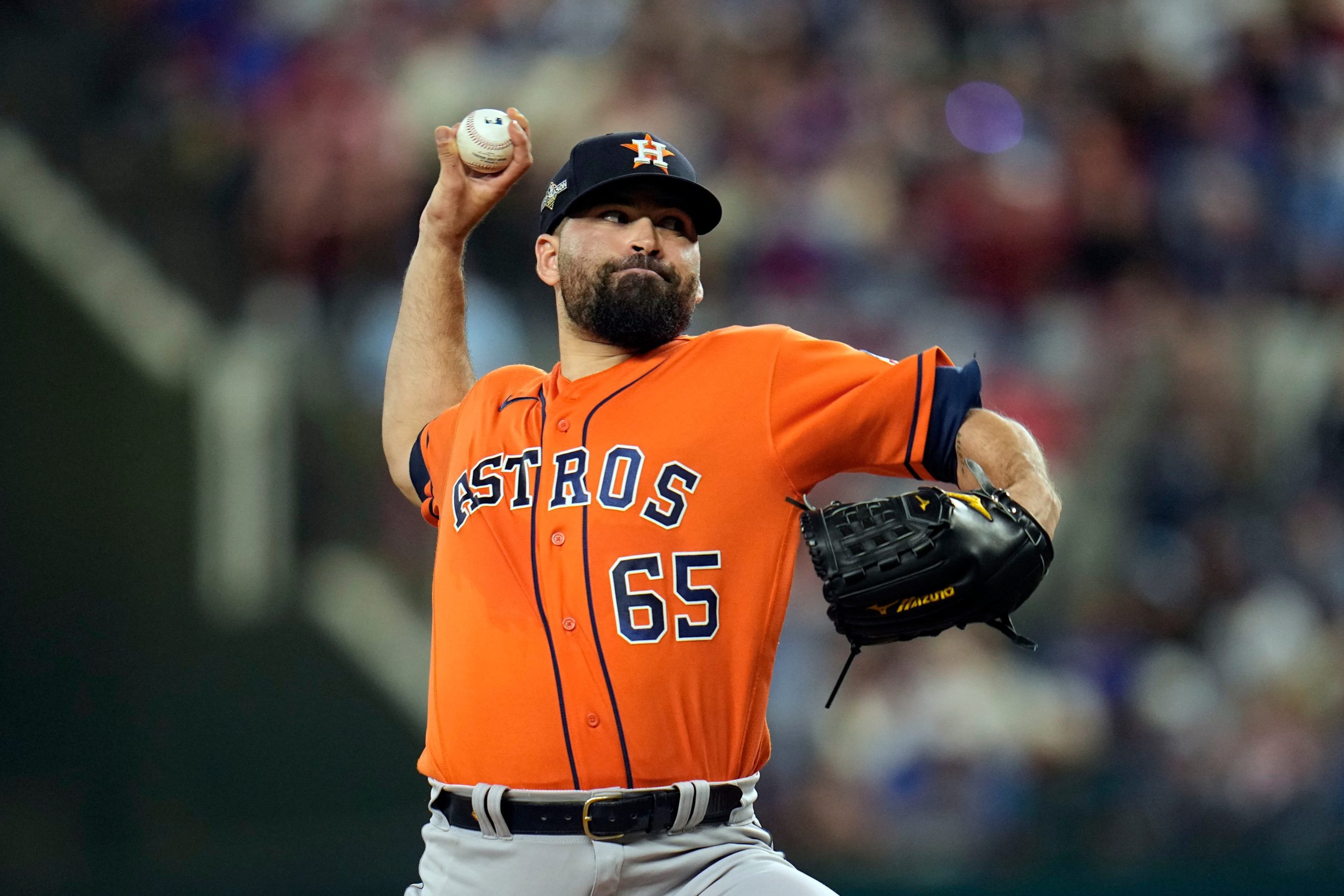 Jose Urquidy pitching for the Houston Astros during Game 4 of the 2023 ALCS against the Texas Rangers