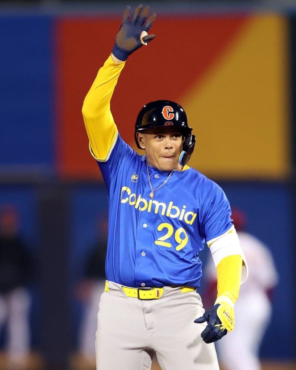 Gio Urshela celebrates an RBI hit as Colombia defeats China 8-1 at the 2025 World Baseball Classic Qualifiers in Tucson.